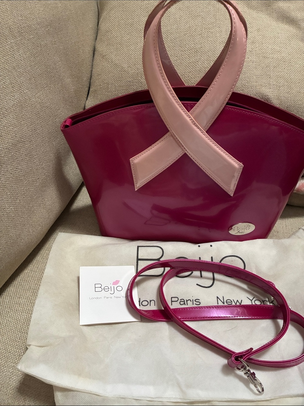 Beijo Magenta Tote with Pale Pink Ribbon Handles
